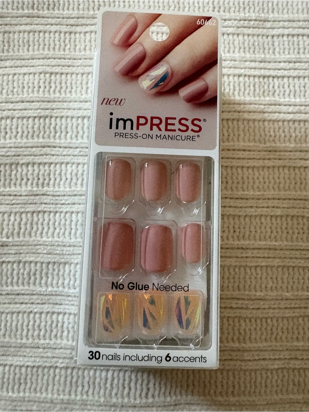 imPRESS Nude Pink Press-On Manicure with Holographic Accent Nails